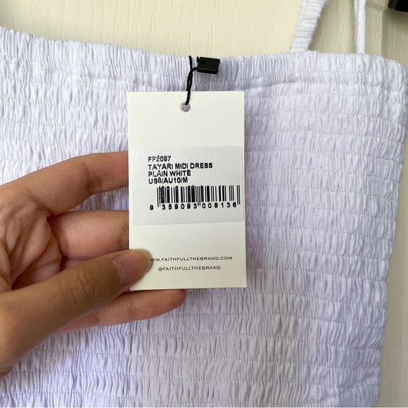 Faithfull the Brand Tayari Midi Dress White Linen Cutout Medium NWT - Picture 5 of 7